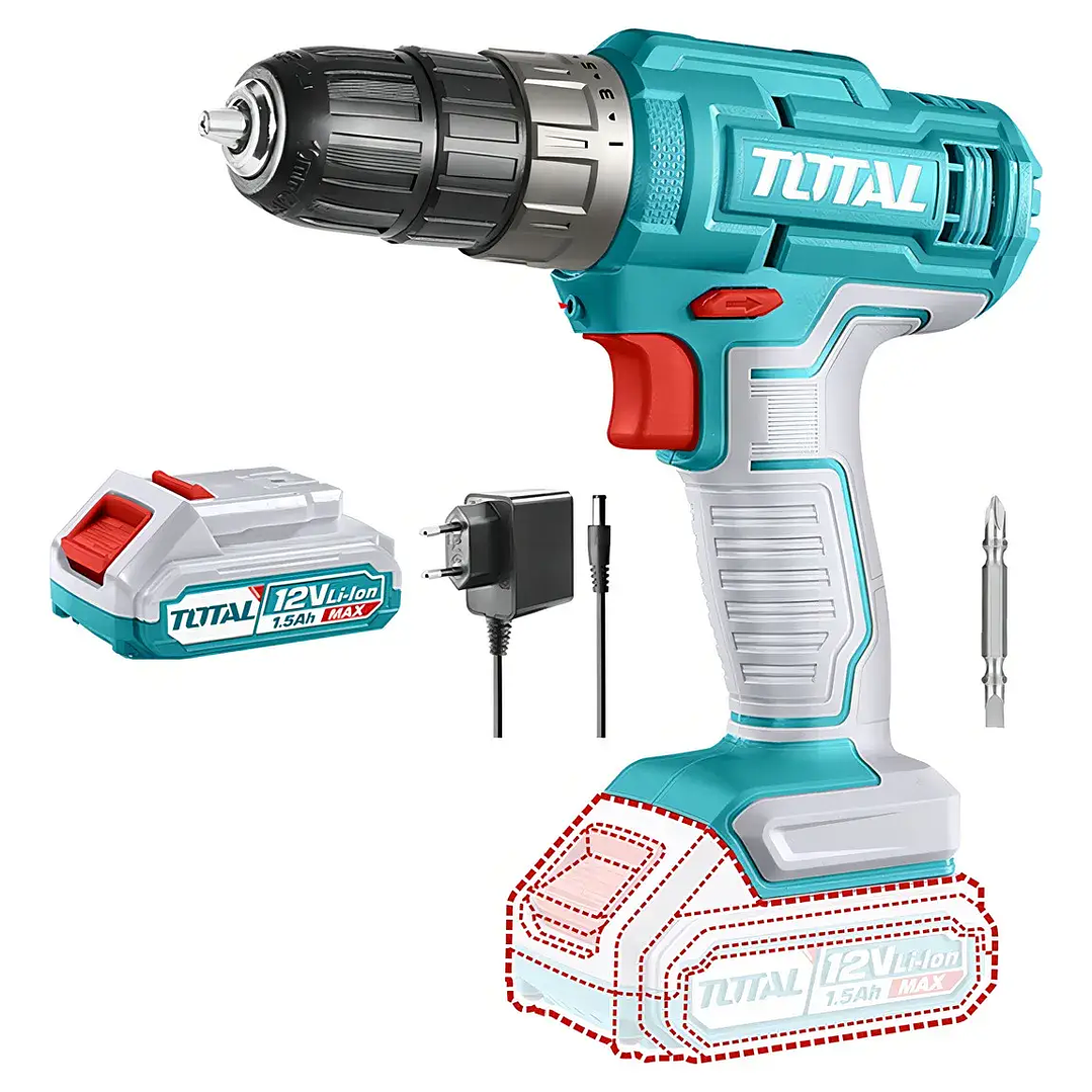 Taladro Atornillador Inalámbrico Total 12V + Batería y Cargador | Uso Hogar 1