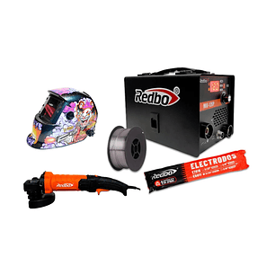 KIT Soldadora MIG 120P + Máscara automática de soldar RB-LY-E77 + Alambre MIG 1.0 mm – 0,5 kg + Electrodos 6011 – 1 kg + Esmeril Angular AG 125-95S