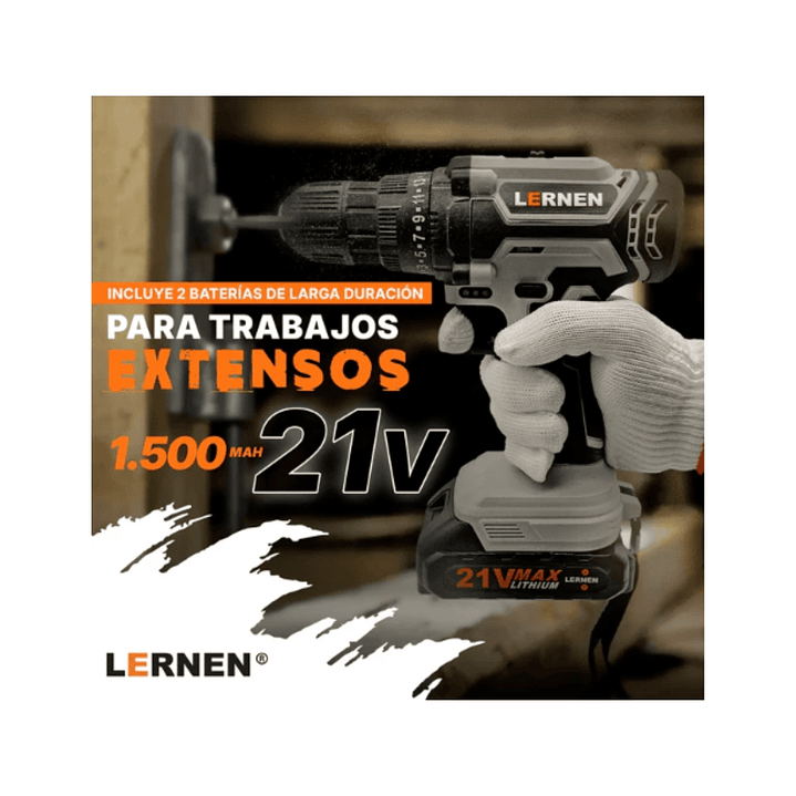 Kit Taladro Destornillador Inalámbrico LERNEN 21V + 2 Baterías + Accesorios | Potencia y Versatilidad Profesional 2