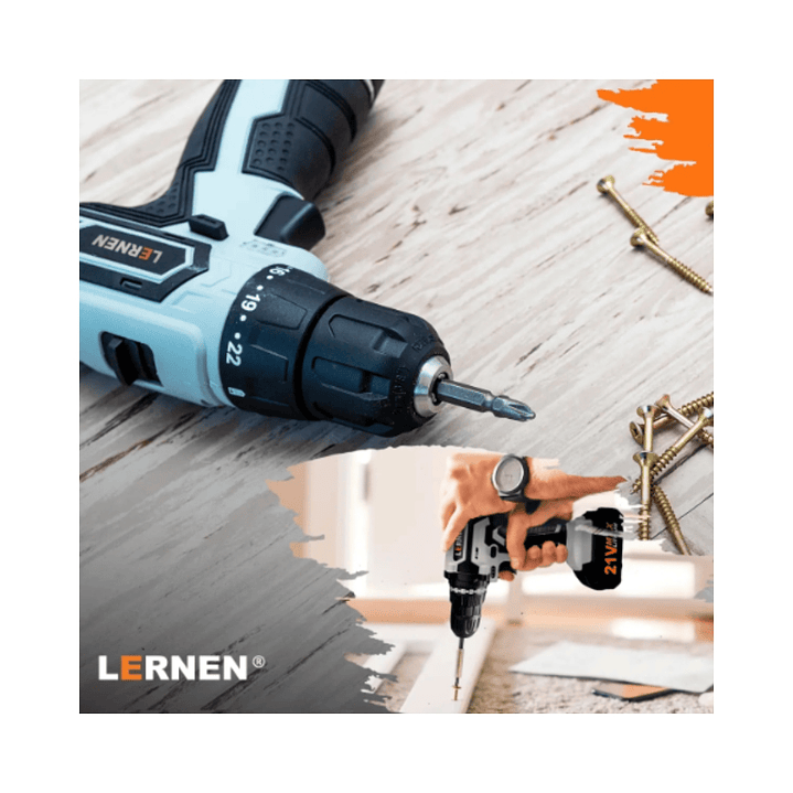 Kit Taladro Destornillador Inalámbrico LERNEN 21V + 2 Baterías + Accesorios | Potencia y Versatilidad Profesional 7