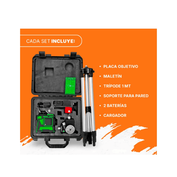 Nivel Láser Profesional 12 Líneas Verde LERNEN + Trípode + Maletín | Precisión 360° para Obras Profesionales 3