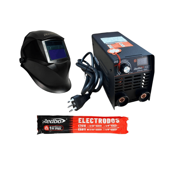 Kit Soldadora MMA-120 Redbo + Máscara de Soldar WH9646-2B Redbo + Electrodos 6011 (1 kg) Redbo 1