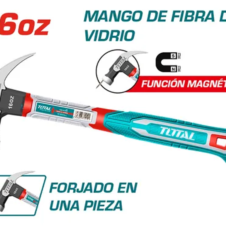MARTILLO CARPINTERO MANGO FIBRA MAGNETICO 16 OZ TOTAL 1