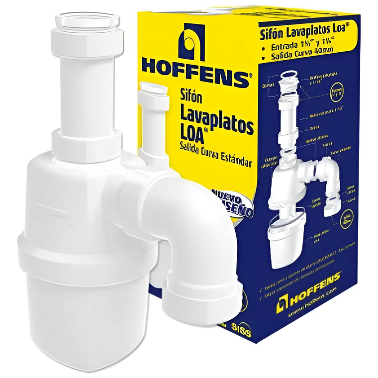 CONEXION LAVAPLATOS 2 TAZAS CON 1 SIFÓN LOA SALIDA CURVA AMPLIADORA 40 X 50 MM HOFFENS 1