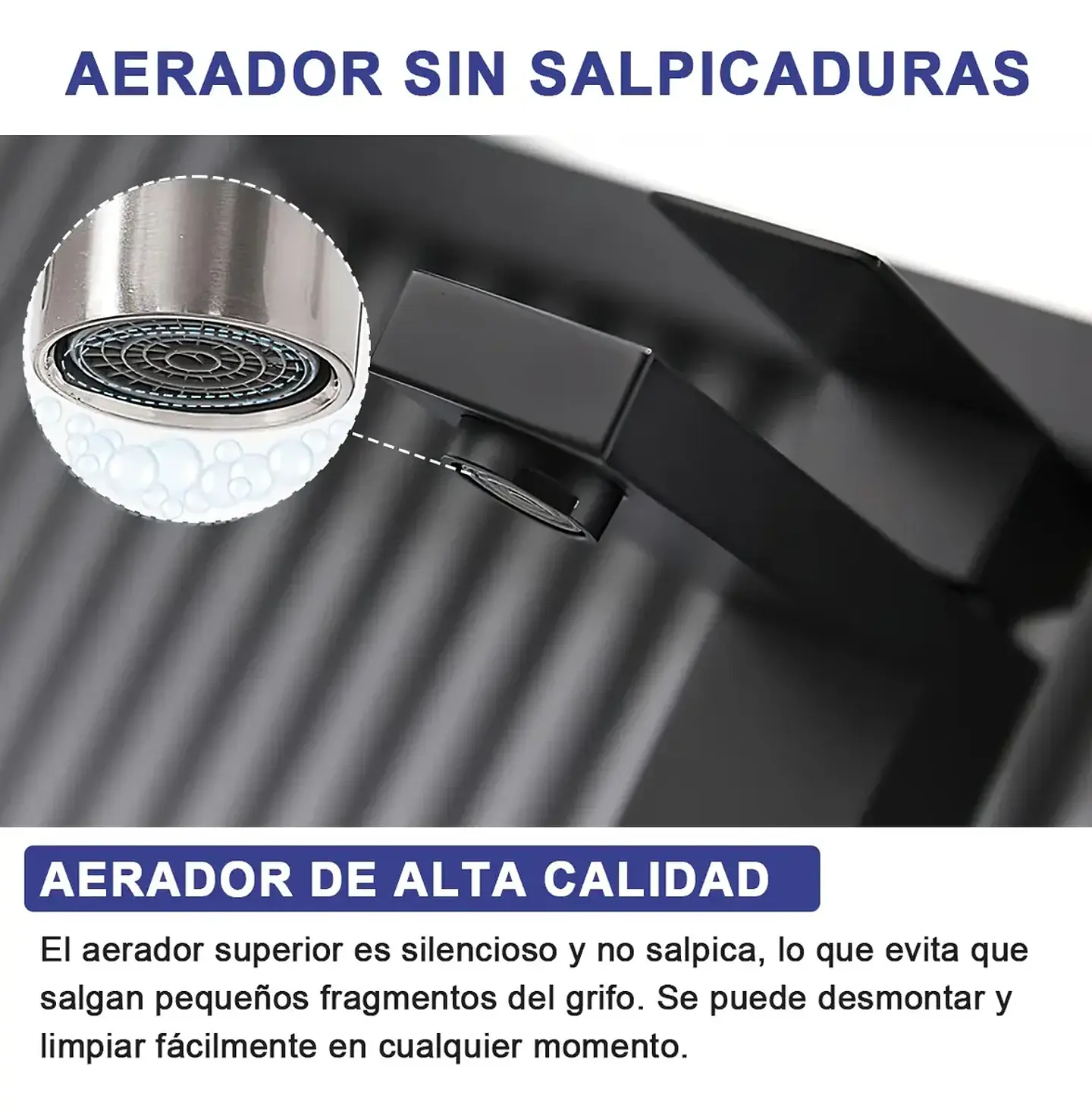 Llave Lavamanos Monomando Diseño Cuadrado Negro Mate 7