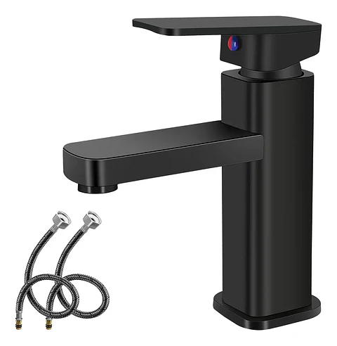Llave Lavamanos Monomando Diseño Cuadrado Negro Mate