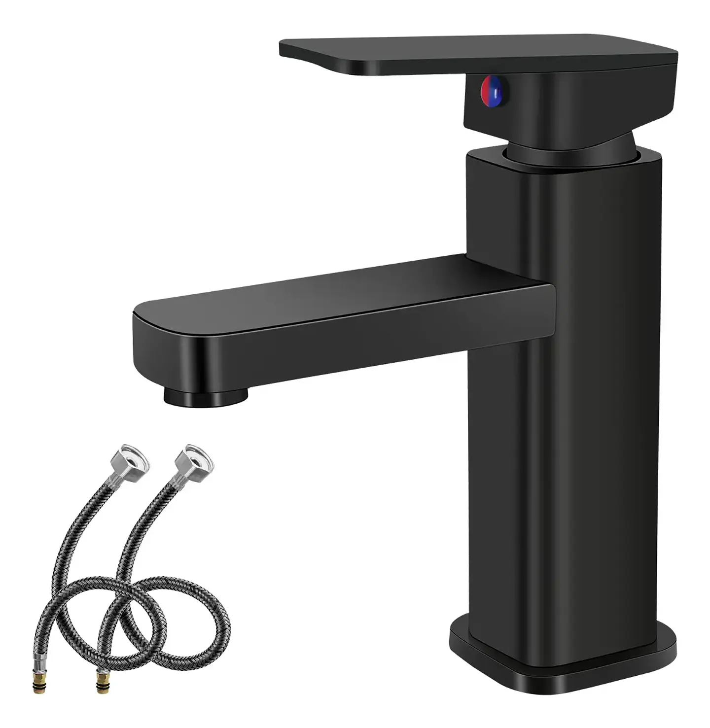 Llave Lavamanos Monomando Diseño Cuadrado Negro Mate 2