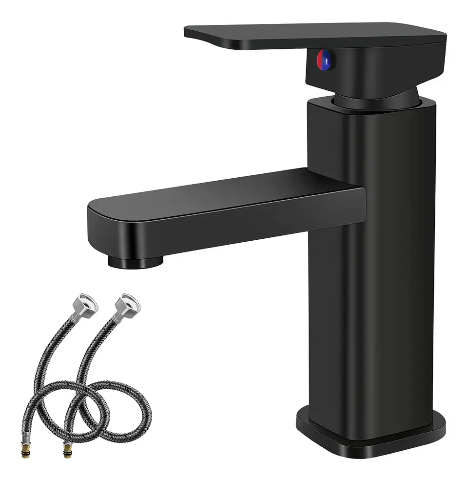 Llave Lavamanos Monomando Diseño Cuadrado Negro Mate 2