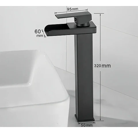 Llave Monomando Lavamanos Alta Cascada Negro Mate