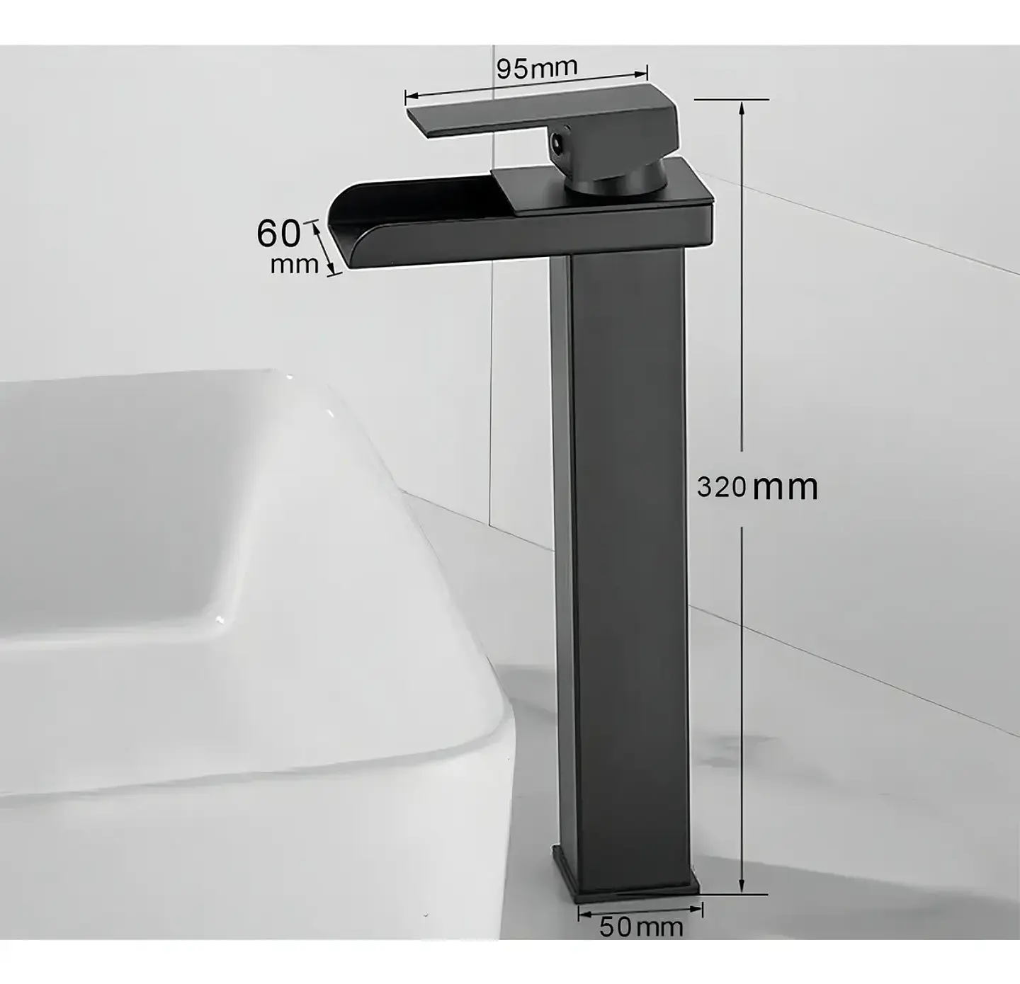 Llave Monomando Lavamanos Alta Cascada Negro Mate 2