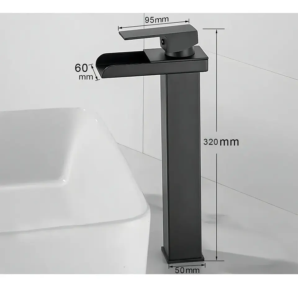 Llave Monomando Lavamanos Alta Cascada Negro Mate 2