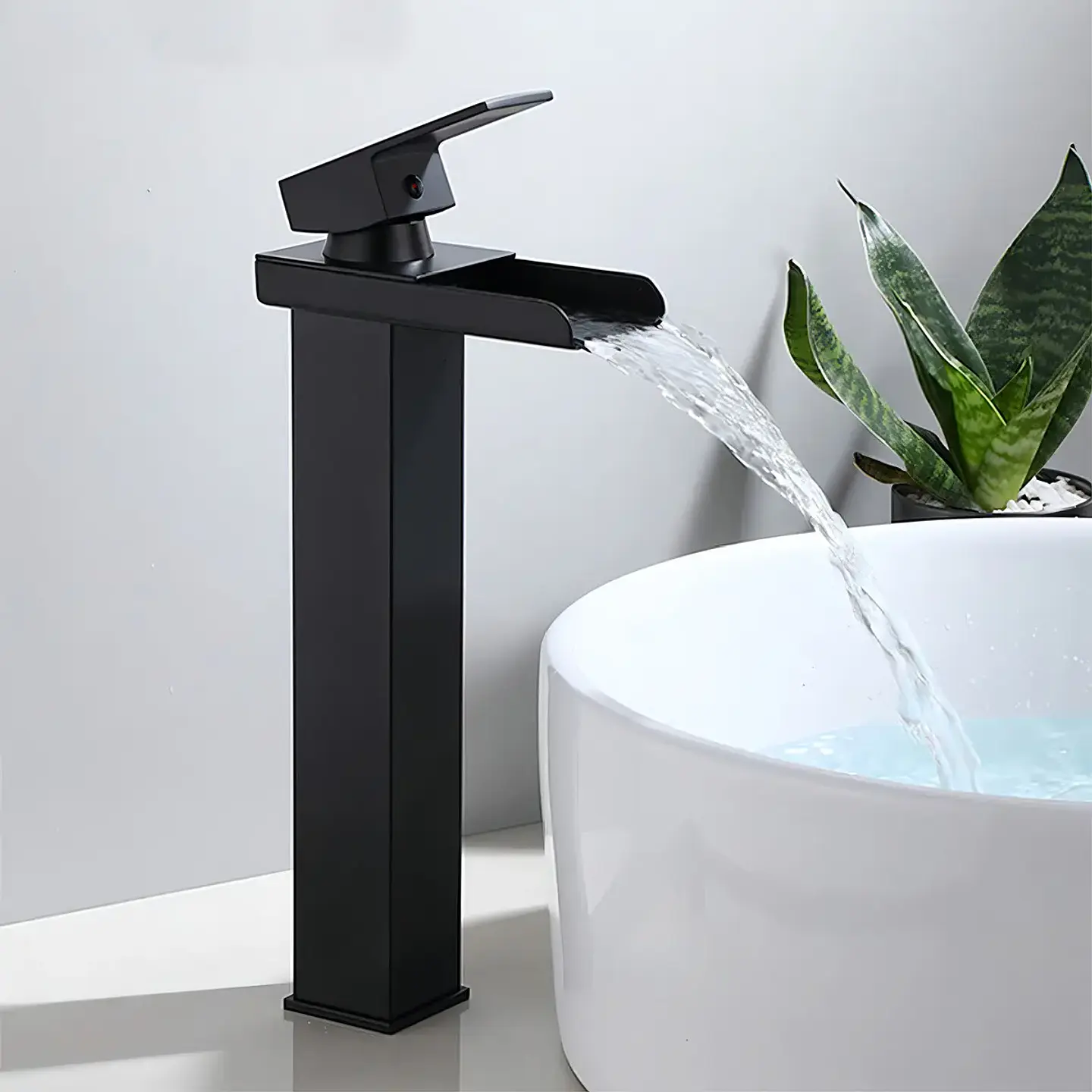 Llave Monomando Lavamanos Alta Cascada Negro Mate 3