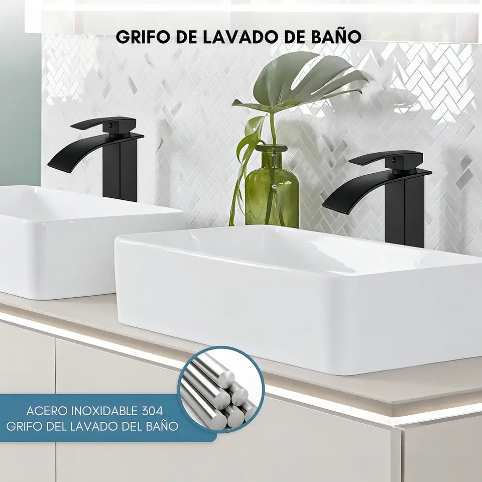 Grifería Baño Monomando Lavamanos Llave Grifo Acero Acabado Mate Color Negro 2