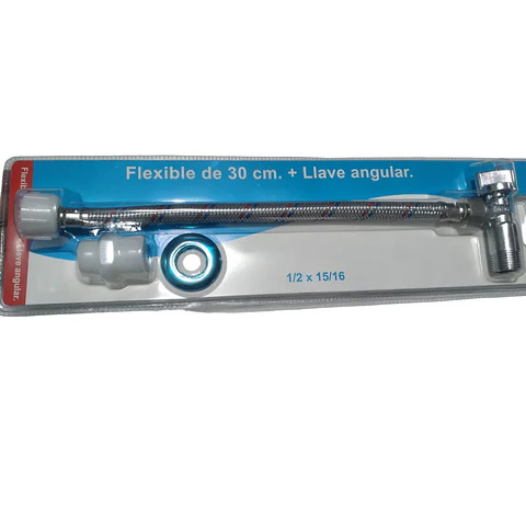 Flexible 30 cm Con Llave De Paso Angular 1/2 X 15.16 Baño WC