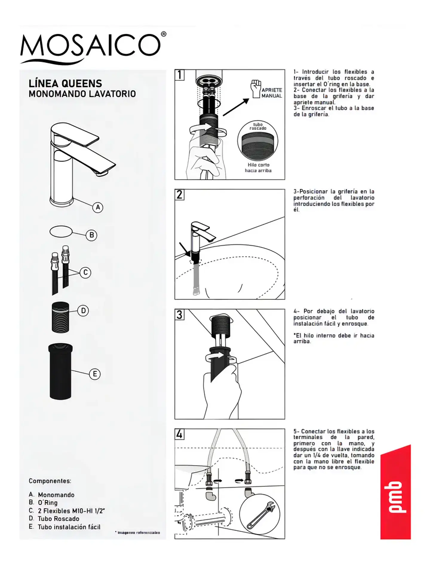 Llave Monomando Lavatorio Modelo Queens Pmb Color Negro Mate 6