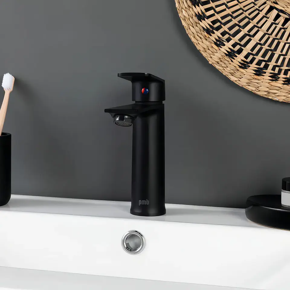 Llave Monomando Lavatorio Modelo Queens Pmb Color Negro Mate 8