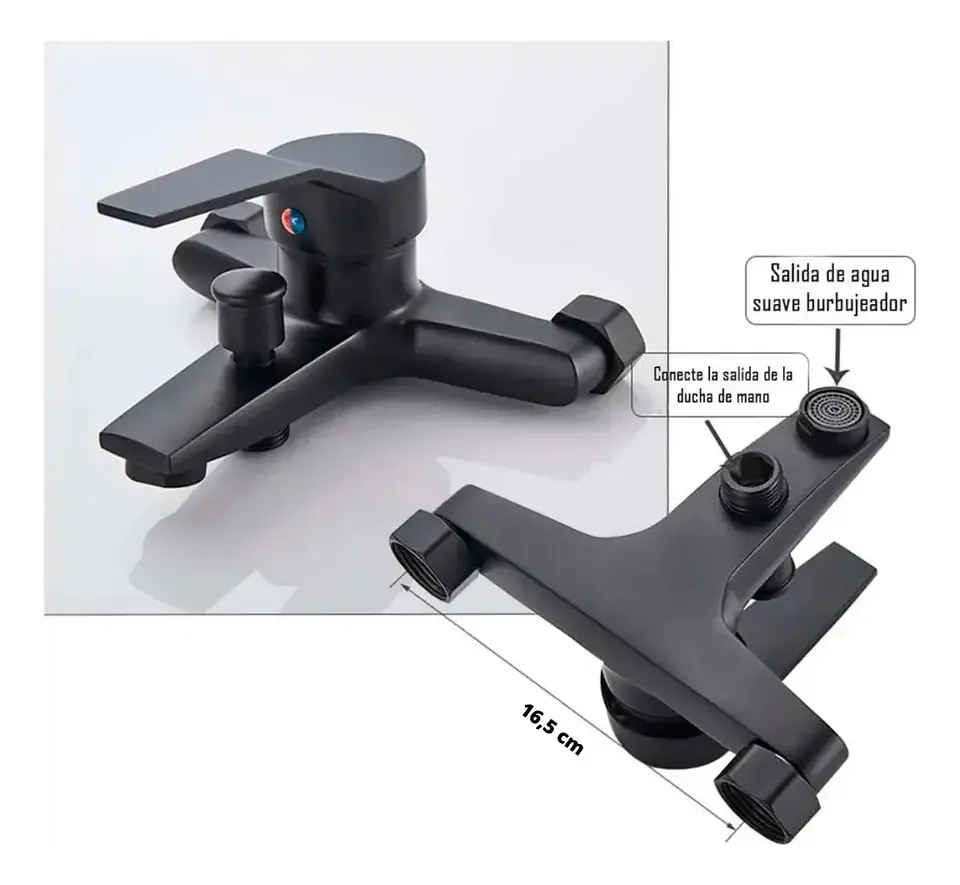 Llave Tina Ducha Monomando Negro Mate 3