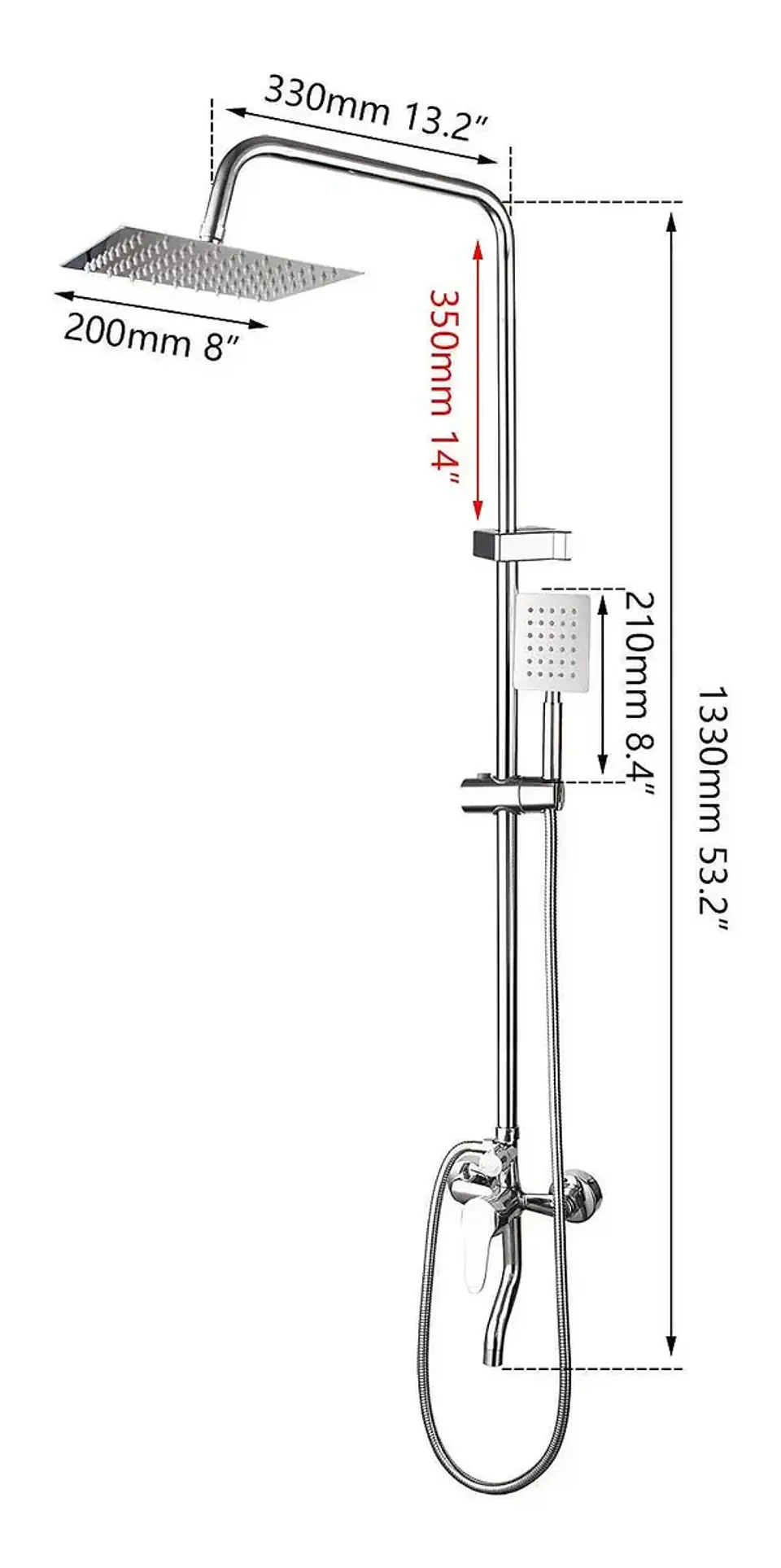 Columna Ducha Tina Llave Monomando 2 En 1 Moderna Cuadrada Cromo 3