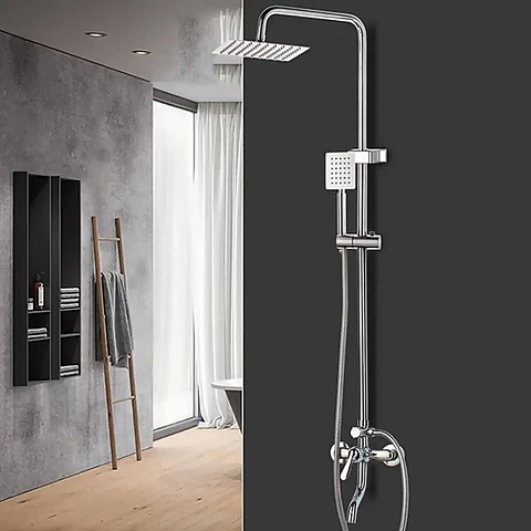 Columna Ducha Tina Llave Monomando 2 En 1 Moderna Cuadrada Cromo