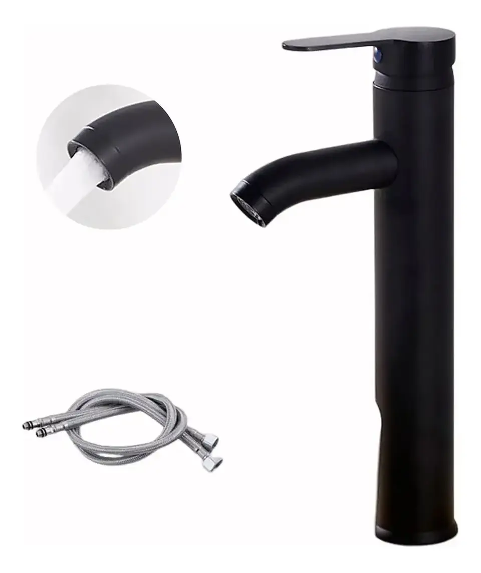 Llave Monomando Vanitorio Alto Acero Inoxidable Negro Mate 3
