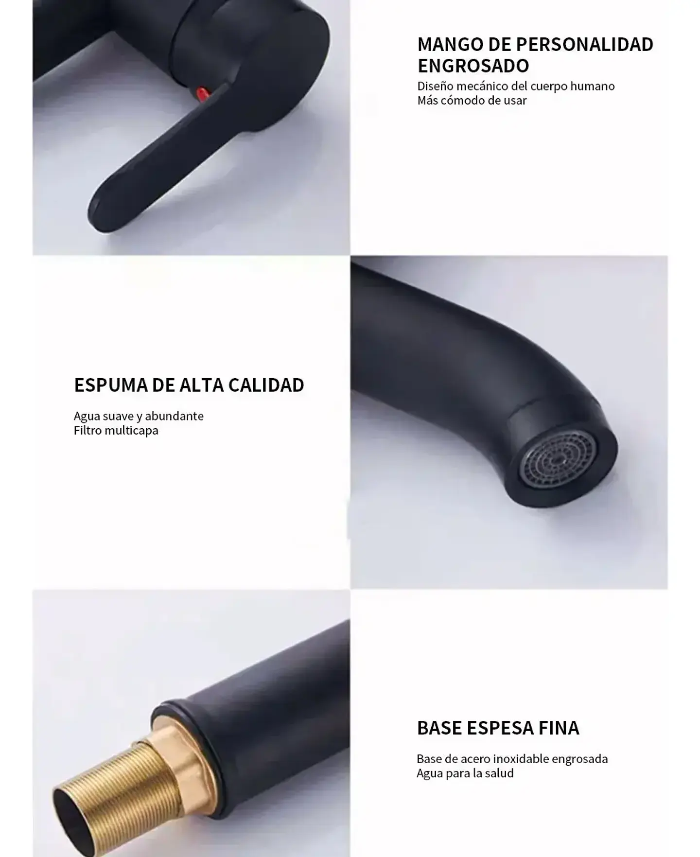 Llave Monomando Vanitorio Alto Acero Inoxidable Negro Mate 7