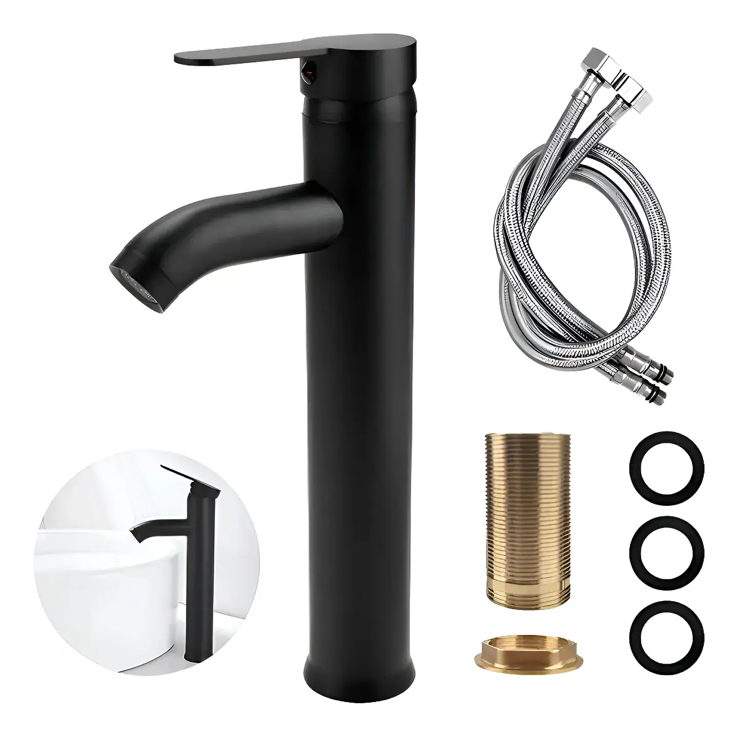 Llave Monomando Vanitorio Alto Acero Inoxidable Negro Mate 4