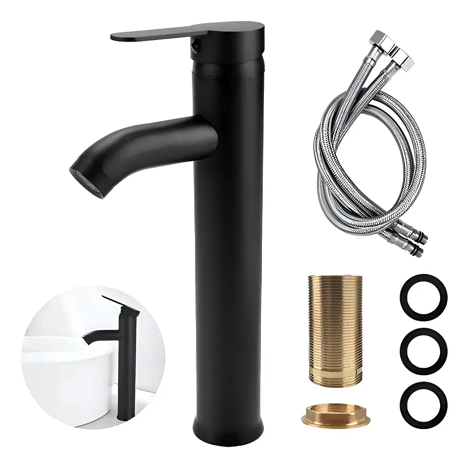 Llave Monomando Vanitorio Alto Acero Inoxidable Negro Mate 4
