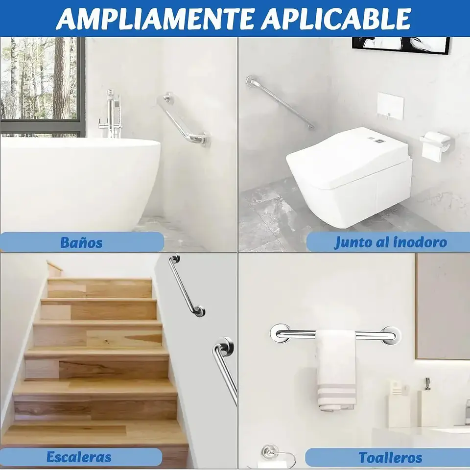 Barra Seguridad para Baño 60 cm Acero Inox Cromado 5