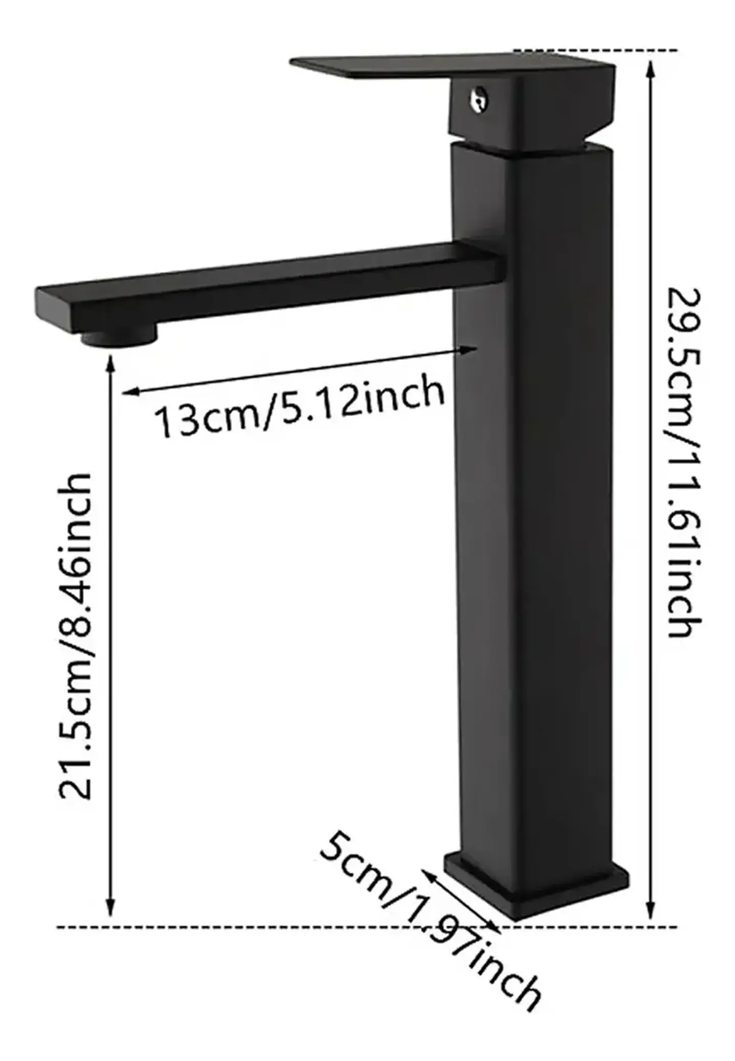 Llave Monomando Alta Cuadrada para Vanitorio Negro Mate 3
