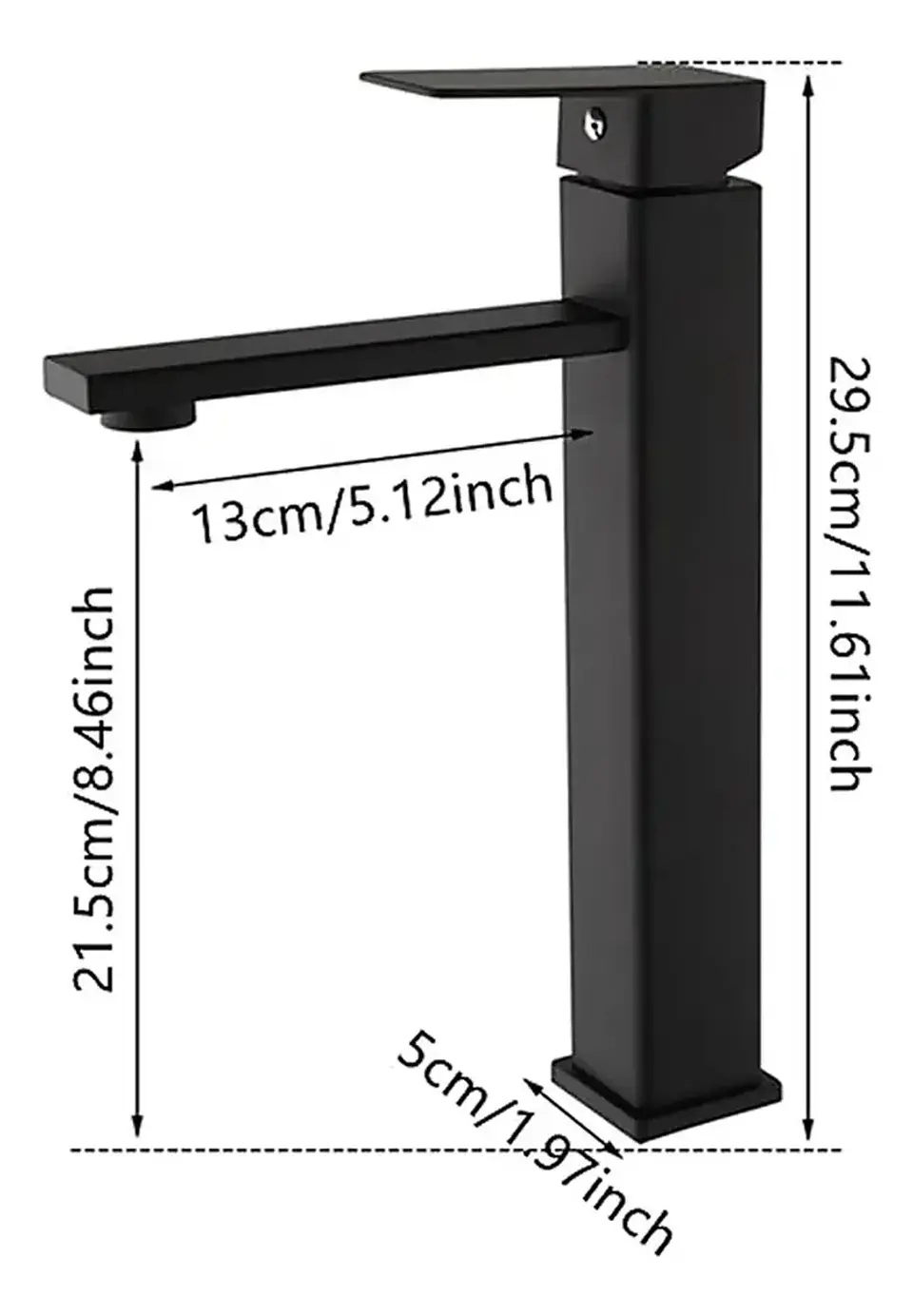 Llave Monomando Alta Cuadrada para Vanitorio Negro Mate 3