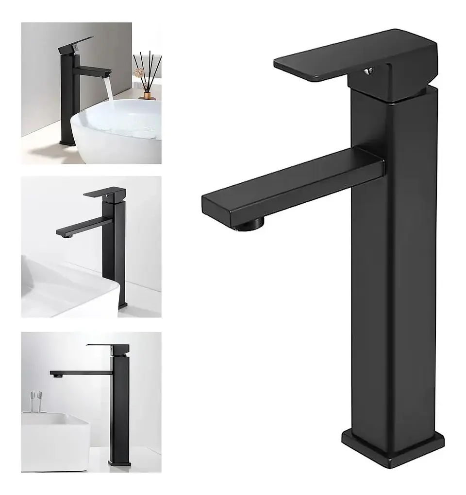 Llave Monomando Alta Cuadrada para Vanitorio Negro Mate 2