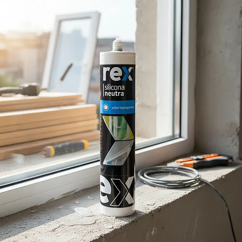 Silicona Neutra Transparente Rex de 300 ml para Vidrio y Aluminio