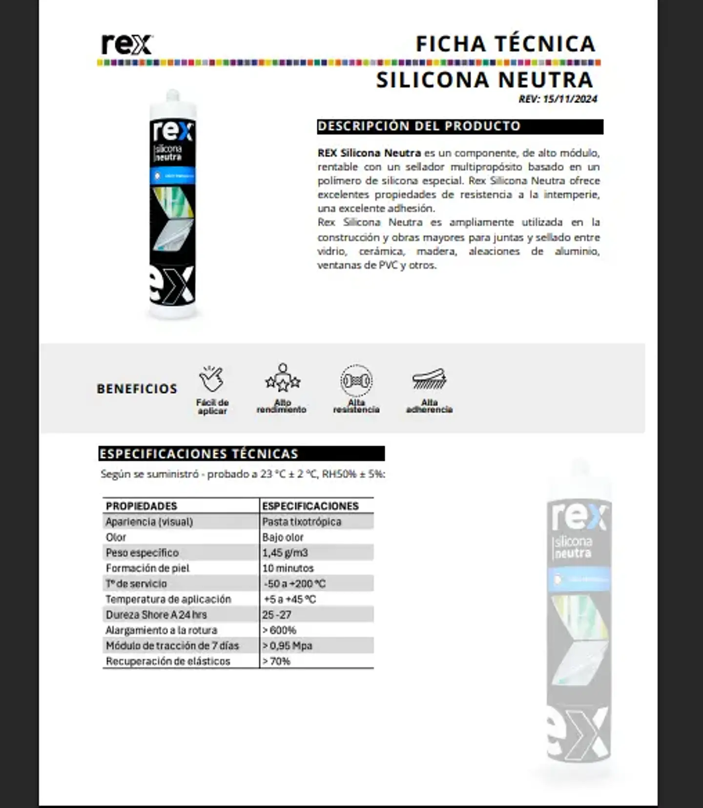 Silicona Neutra Transparente Rex de 300 ml para Vidrio y Aluminio 5