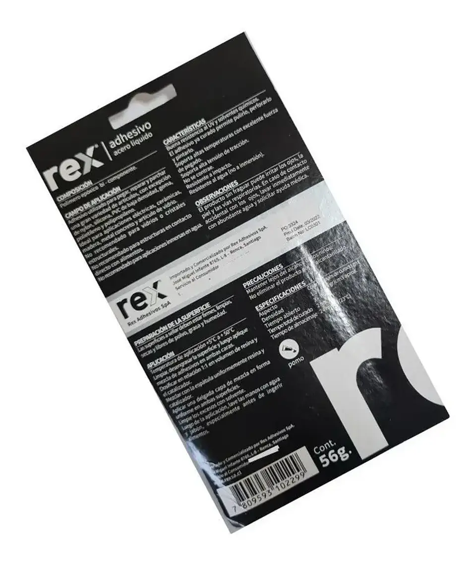 Pegamento Adhesivo Acero Líquido Rex Gris 56g 3
