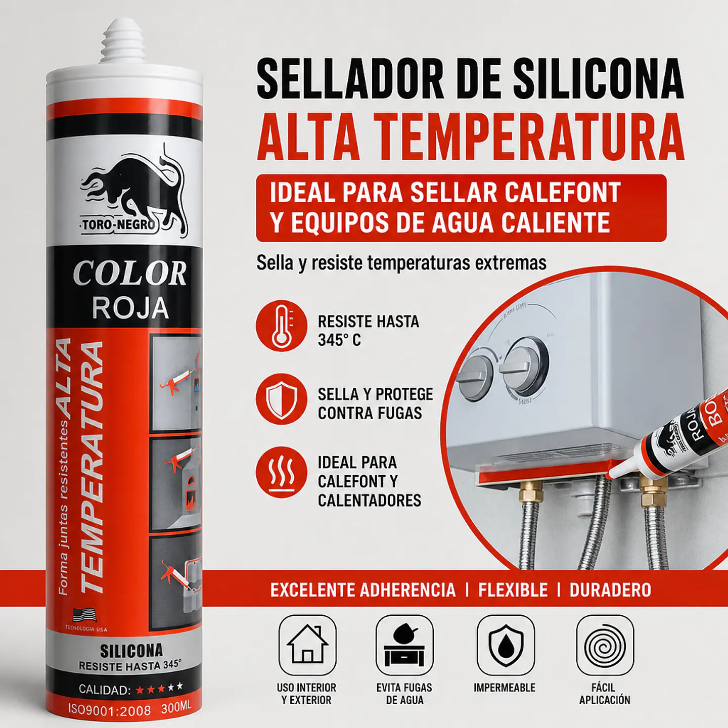 Silicona Alta Temperatura 300 Ml Roja Sellante Sellador 1