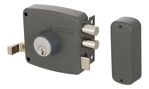 Cerradura Sobreponer Poli 2010 2 Pitones Para Puerta Acceso y Reja Gris