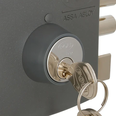 Cerradura Sobreponer Poli 2010 2 Pitones Para Puerta Acceso y Reja Gris
