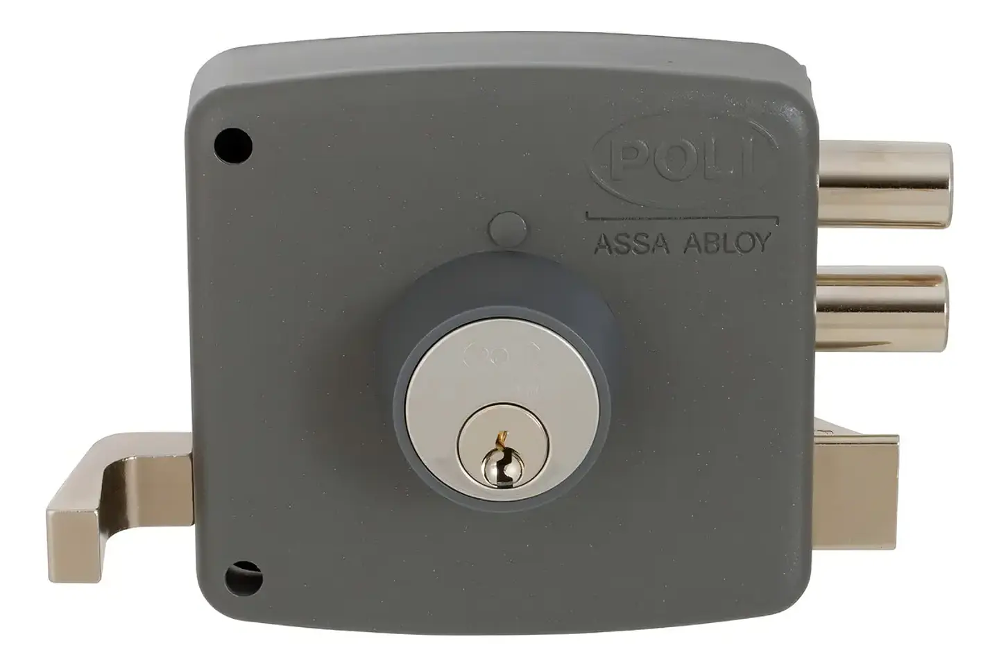 Cerradura Sobreponer Poli 2010 2 Pitones Para Puerta Acceso y Reja Gris 6