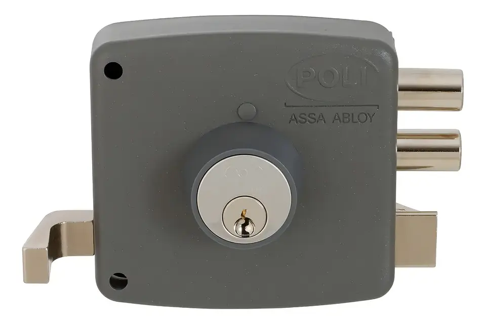 Cerradura Sobreponer Poli 2010 2 Pitones Para Puerta Acceso y Reja Gris 6