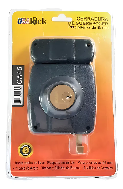 Cerradura Sobreponer Puertas Madera 45mm Negro