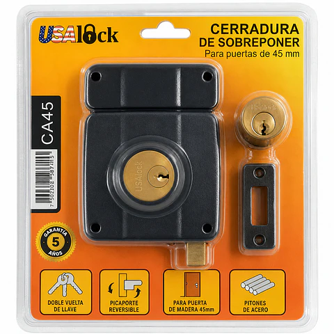 Cerradura Sobreponer Puertas Madera 45mm Negro