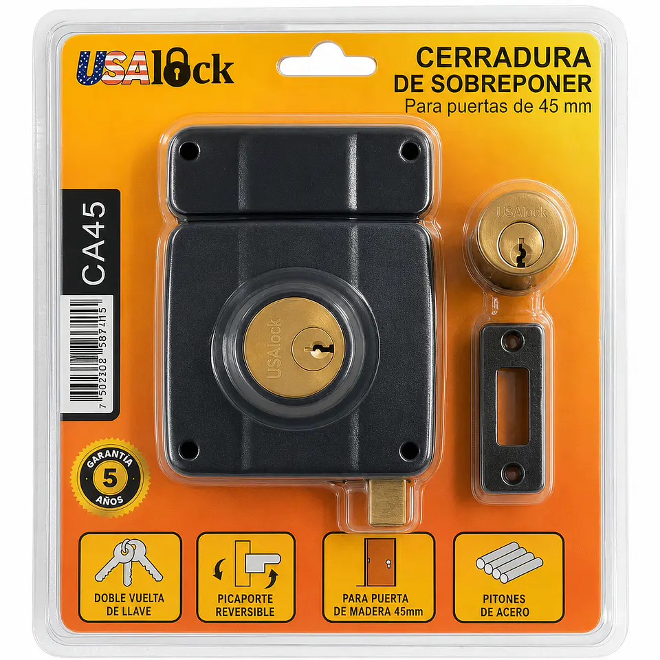 Cerradura Sobreponer Puertas Madera 45mm Negro 1