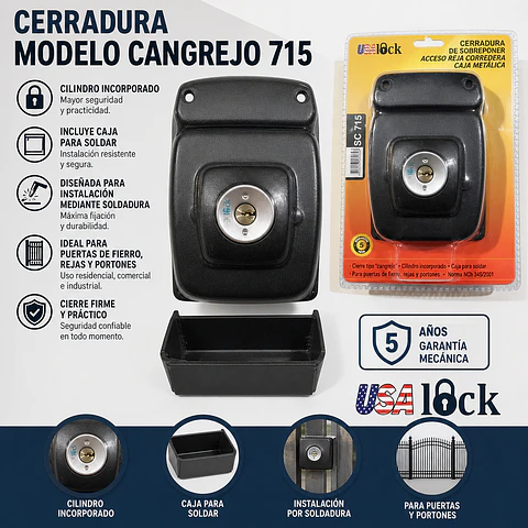 Cerradura Cangrejo 715 con cilindro incorporado + Caja para Soldar 