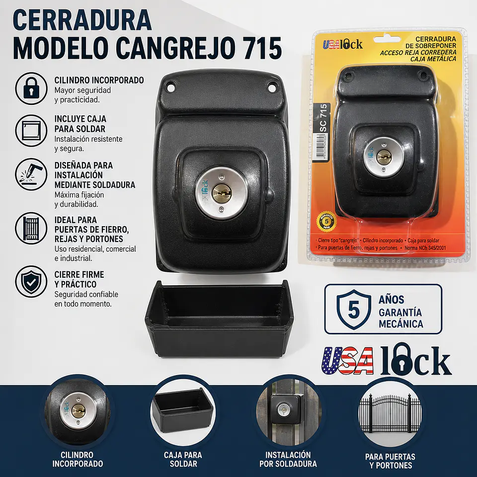 Cerradura Cangrejo 715 con cilindro incorporado + Caja para Soldar  1
