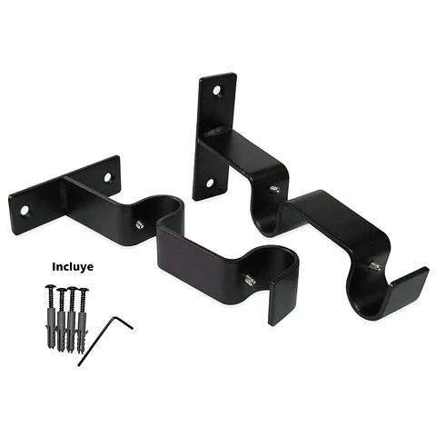 Soporte Doble Metálico para Tubo de Cortina 19 mm Negro