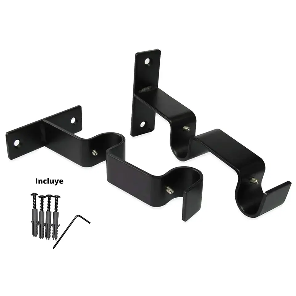 Soporte Doble Metálico para Tubo de Cortina 19 mm Negro 1