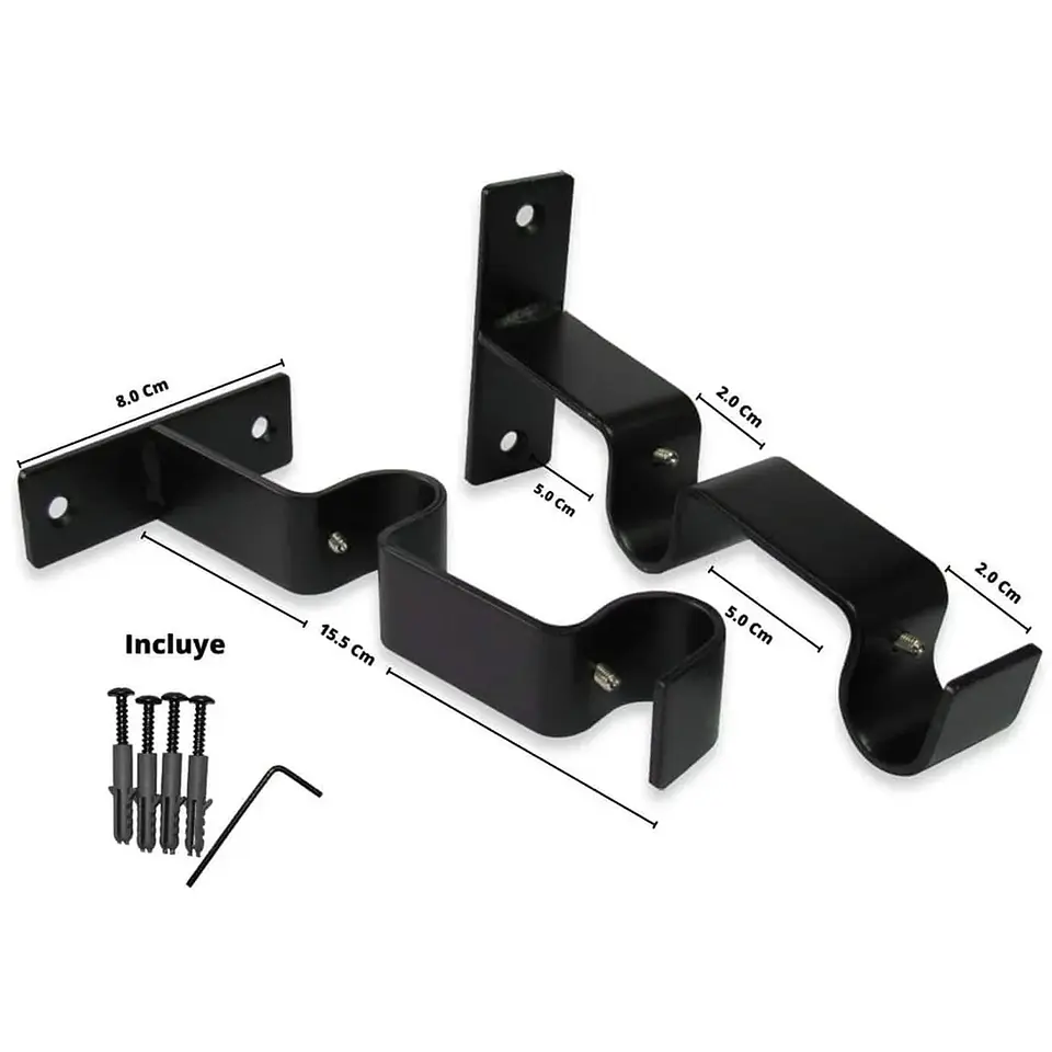 Soporte Doble Metálico para Tubo de Cortina 19 mm Negro 3