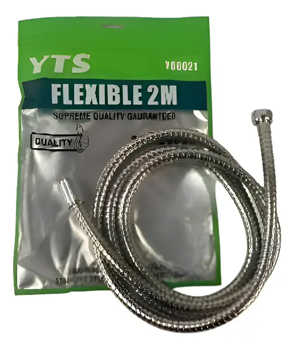 Manguera Flexible Ducha 2 Metros Acero Inoxidable Plateado Brillante 1