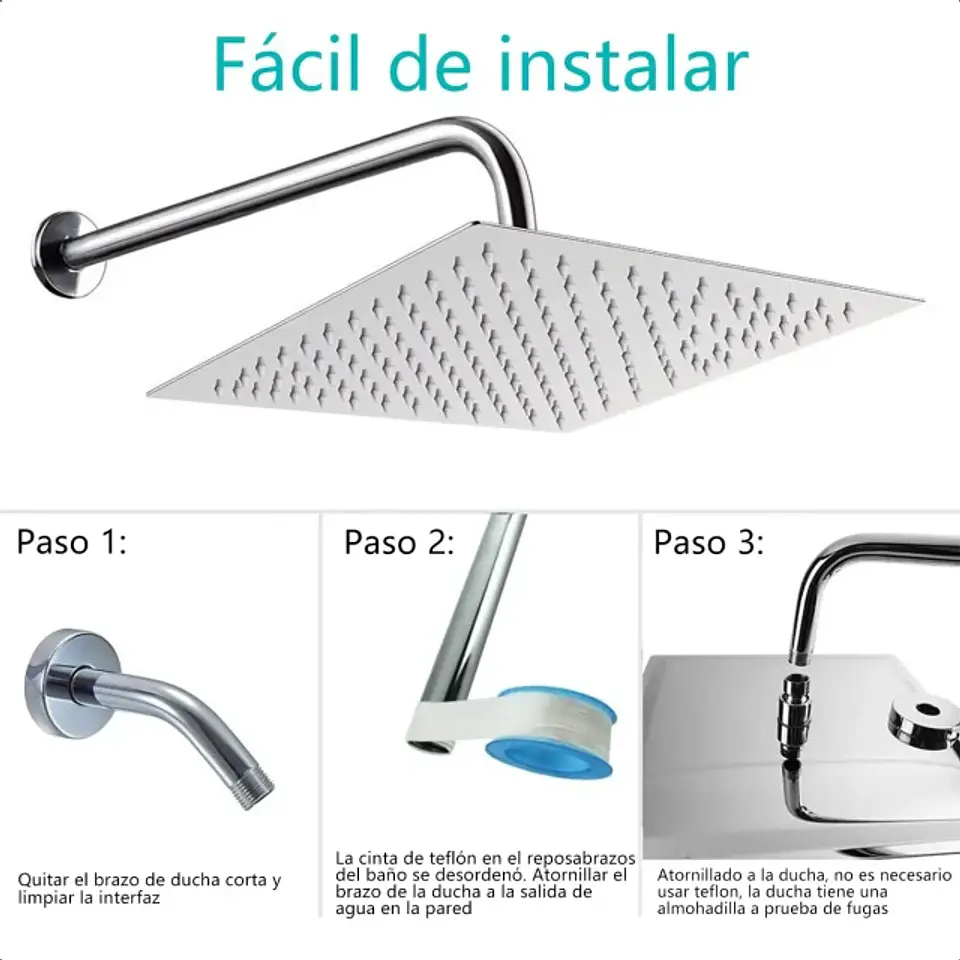Cabezal Ducha Lluvia Regadera Cuadrado De Acero Inoxidable 4