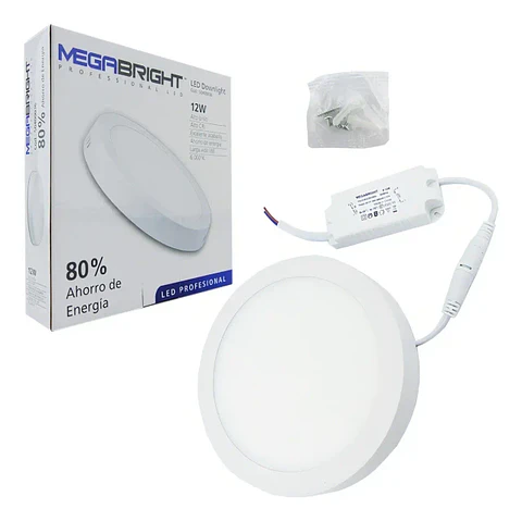 Foco Led Panel 12w Sobrepuesto Megabright Luz Fria Estructura Blanco